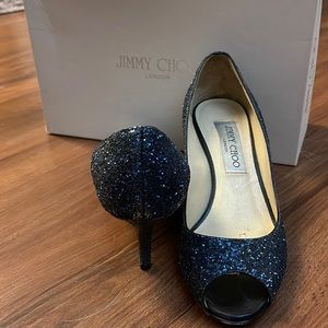 Great condition 5 and a half jimmy choo navy blue glitter shoes